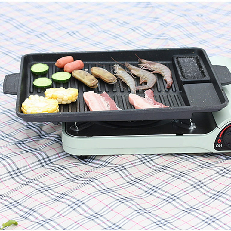 Leaveforme Grill Pan Mini Rectangle Portable Grade Outdoor Picnic Barbecue Grill  Griddle Plate Tray Indoor Rectangle BBQ Grilling Pan - 5.12 x 3.35 