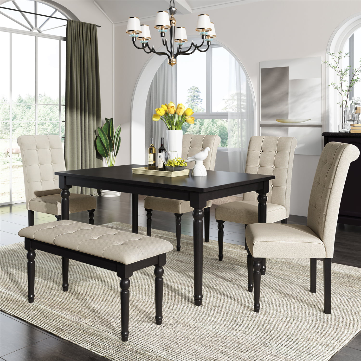 6 Piece Dining Table Set With Tufted, Dining Room Table Upholstered Chairs