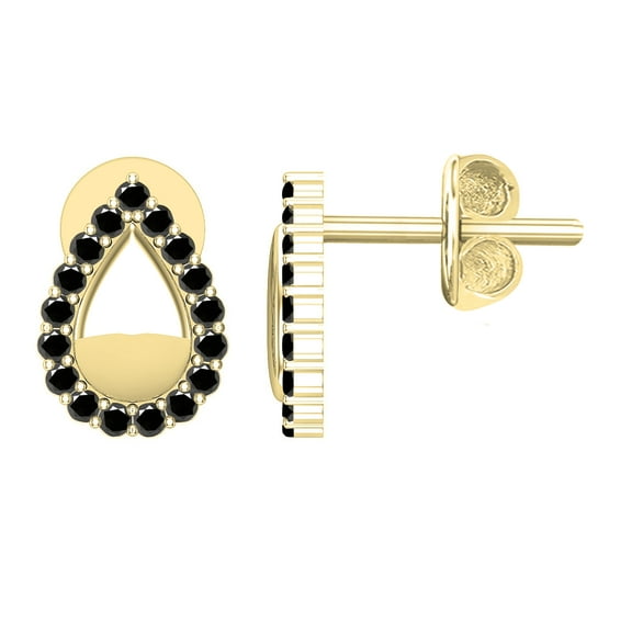 Dazzlingrock Collection Round Black Diamond Pear Shaped Pushback Stud Earrings for Women (0.18 ctw, Color Black, Clarity Opaque) in 10K Yellow Gold