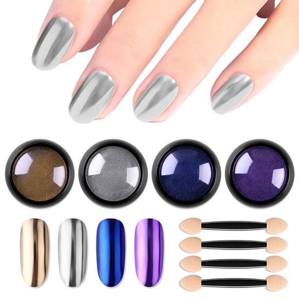 Polvo de uñas metálico con efecto espejo, pigmento holográfico en polvo, juego de 4 cajas para decoración de uñas.