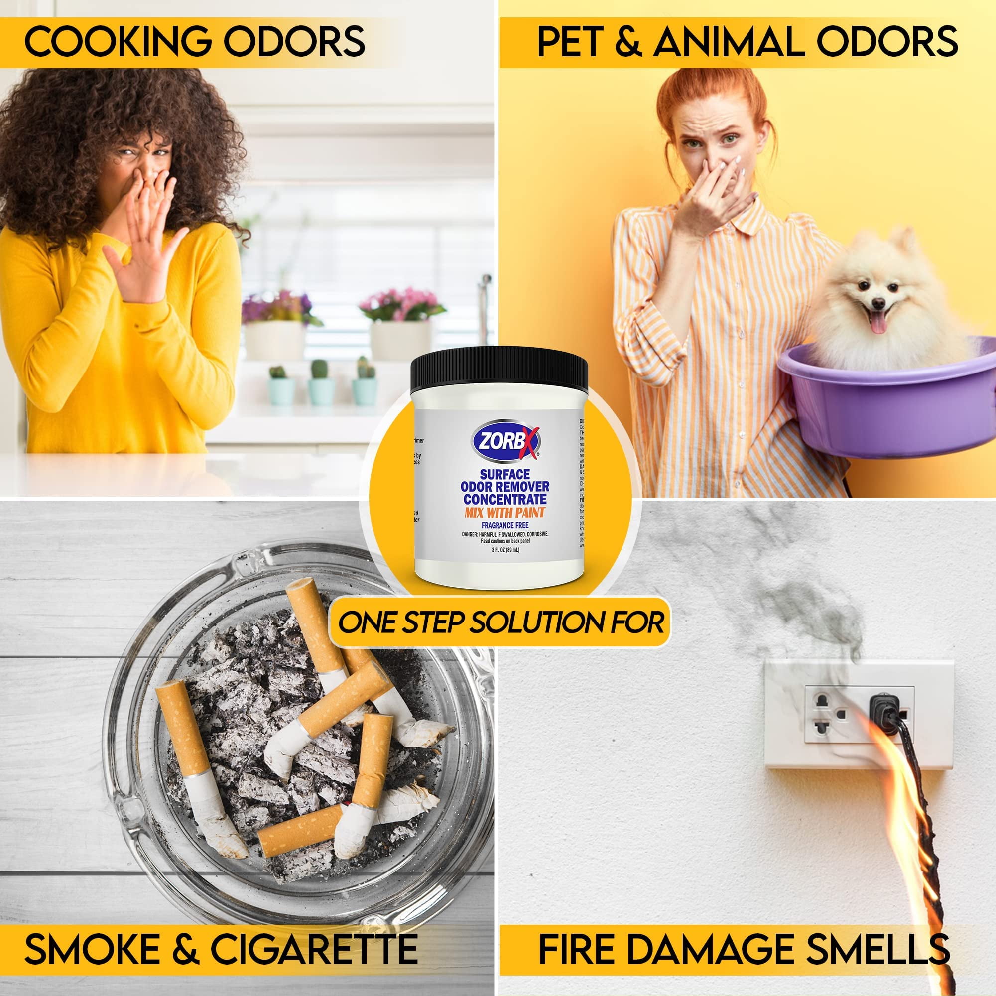 ZORBX 3 Oz Surface Odor Remover Paint Additive - Fragrance-Free for Smoke, Mildew, Pets (2 Jars)
