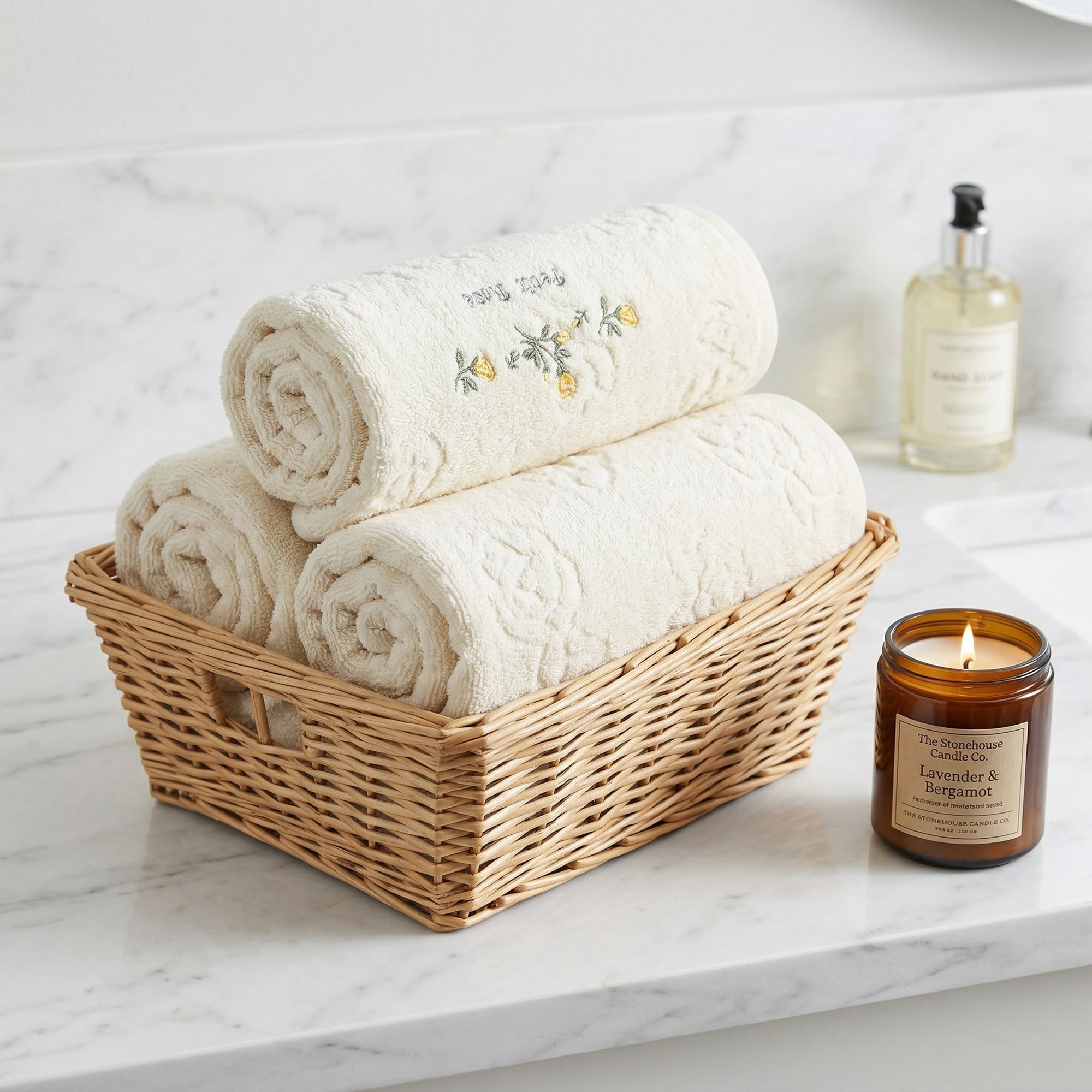 Unique Bargains Cotton Embroidered Floral Hand Towels Yellow 29" x 13"