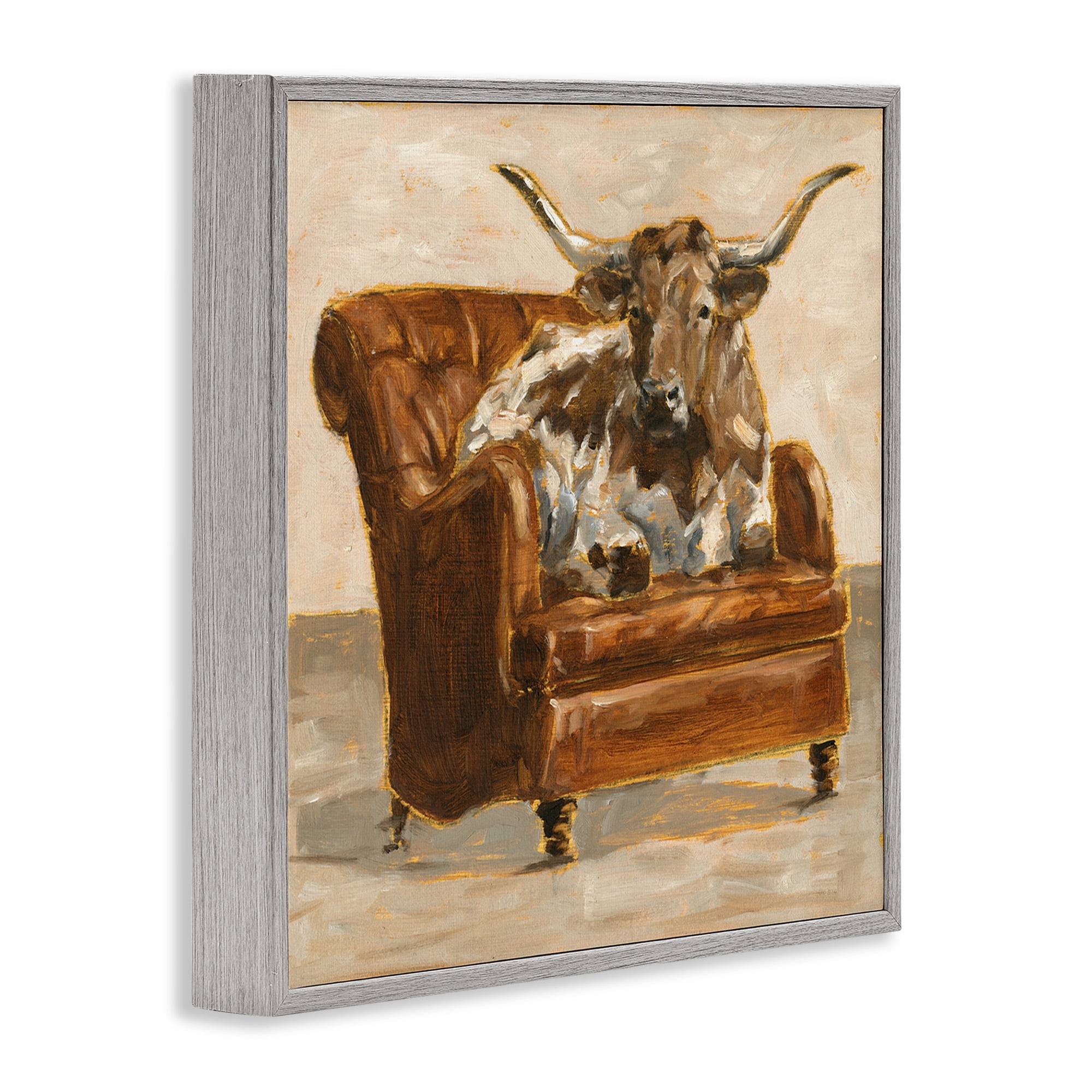 Stupell Industries Abstract Bull Livingroom Chair Animals & Insects Painting Gray Framed Art Print Wall Art, 12 x 12
