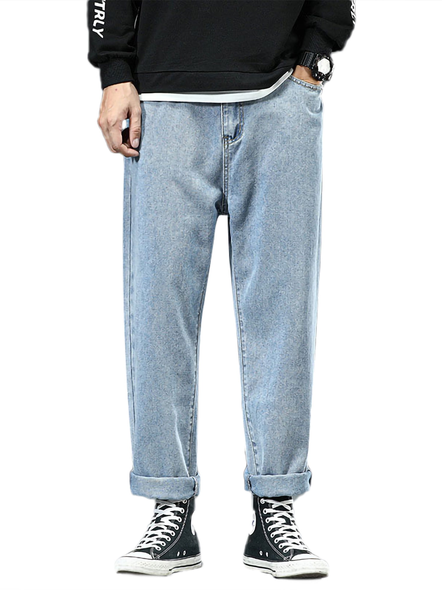 Avamo Men Casual Baggy Skateboard Pants Hip Hop Jeans Straight Denim Blue  Jeans - Walmart.com