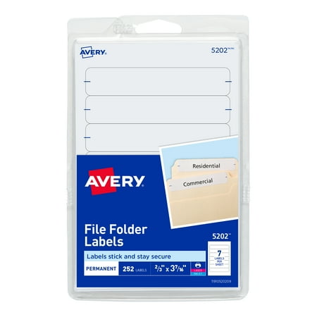 - Avery File Folder Labels, Permanent Adhesive, 1/3 Cut, 252 Labels (5202)