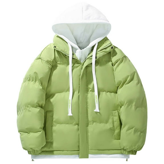 Down Jacket Men Warm Winter Coats for Mens Puffer Jackets with Hood Green XL