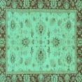 thumbnail image 1 of Ahgly Company Machine Washable Indoor Square Oriental Turquoise Blue Traditional Area Rugs, 7' Square, 1 of 4