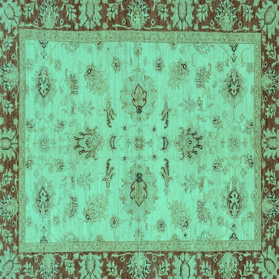 Ahgly Company Machine Washable Indoor Square Oriental Turquoise Blue Traditional Area Rugs, 7' Square
