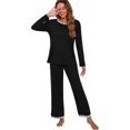 thumbnail image 4 of Pyjama à Manches Longues pour Femmes Col Rond Doux, Noir, 4 of 5