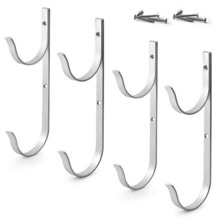 

4Pcs Swimming Pool Pole Holder Wall Mount Aluminum Pool Pole Hanger White Hooks for Telescopic Pole Skimmer Net Brush Vacuum Hose
