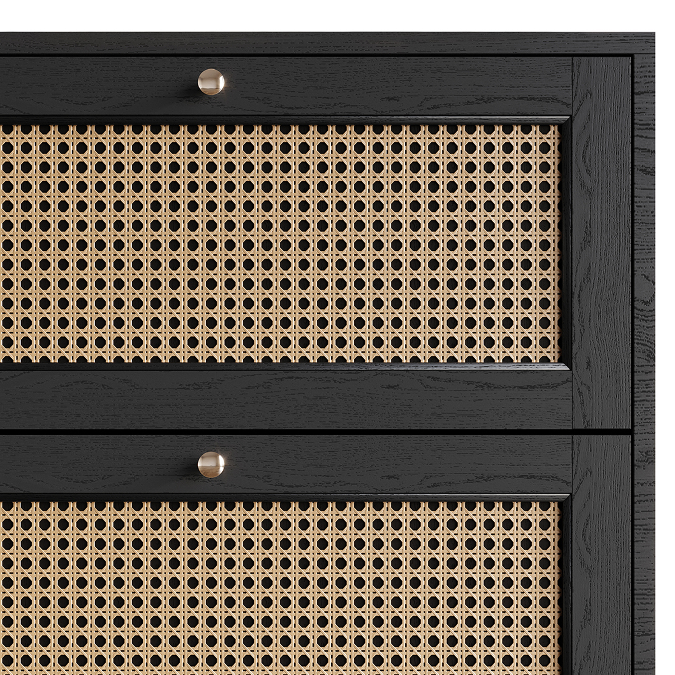 Castle Place Rattan 2 Drawers Wooden Nightstand, Black