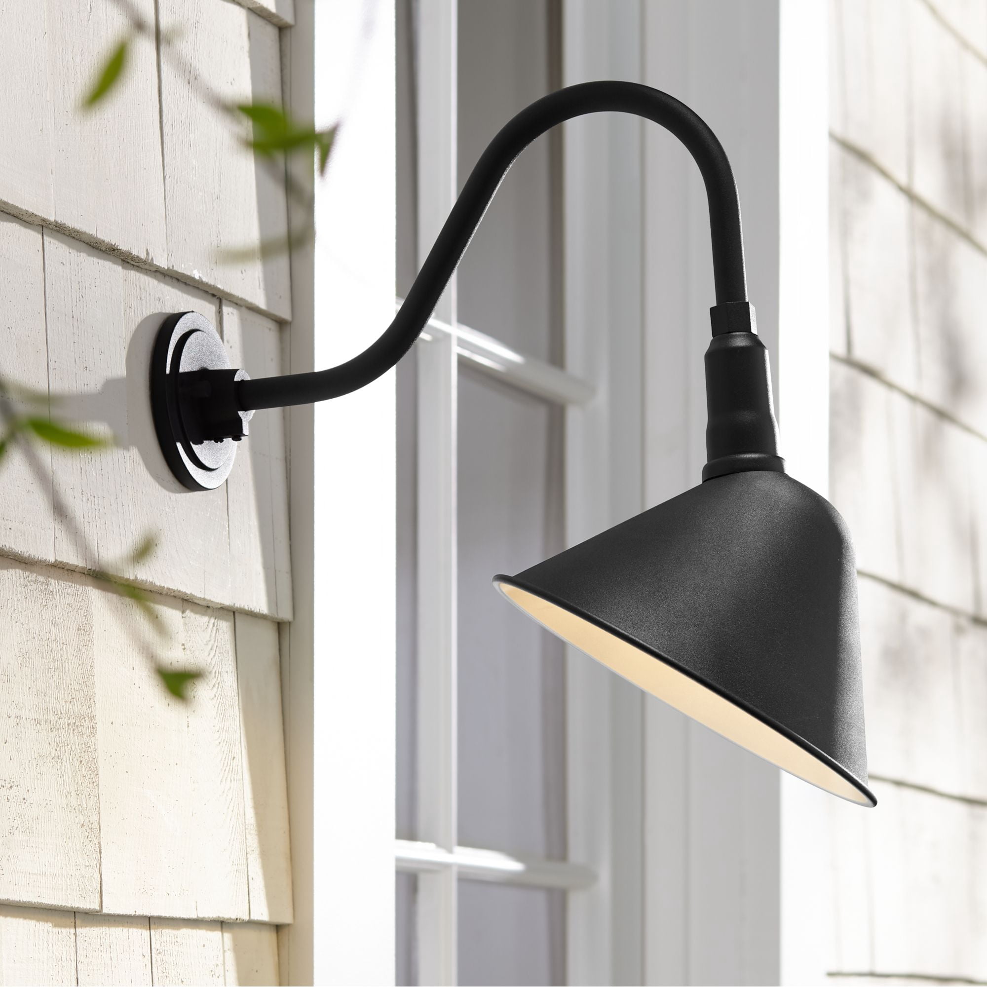Franklin Iron Works Neihart Rustic Farmhouse Outdoor Wall Light Fixtures Set of 2 Black Gooseneck Arm Downlight 18" for Post Exterior Barn