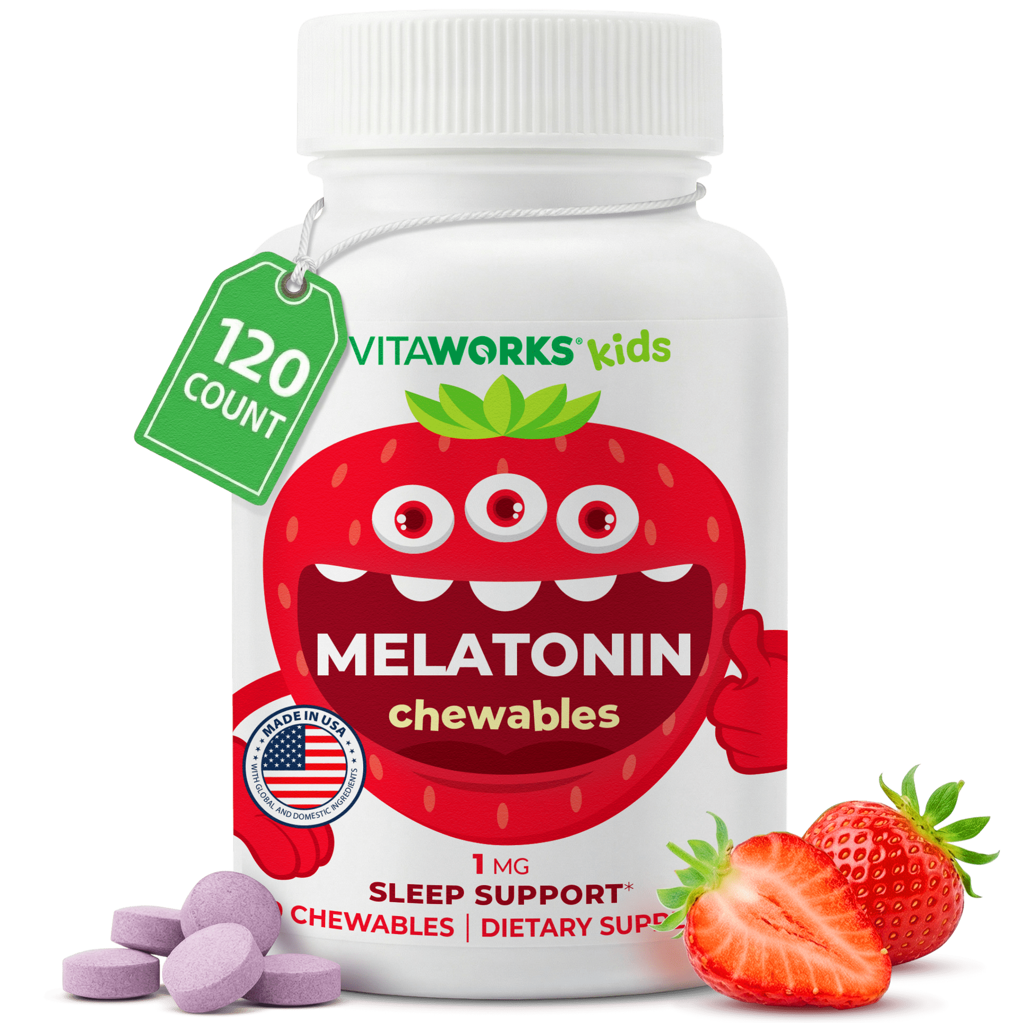 VitaWorks Kids, Melatonin, Berry, 120 Chewables