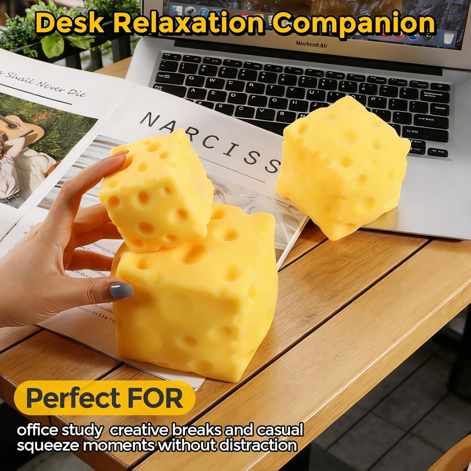 Cheese Squishy (7cm),Cheese Block Squeeze Toys,Squishies Stress Relief Fidget Toys,Stocking Stuffer Novelty Gifts for Birthday (2.8 inch)
