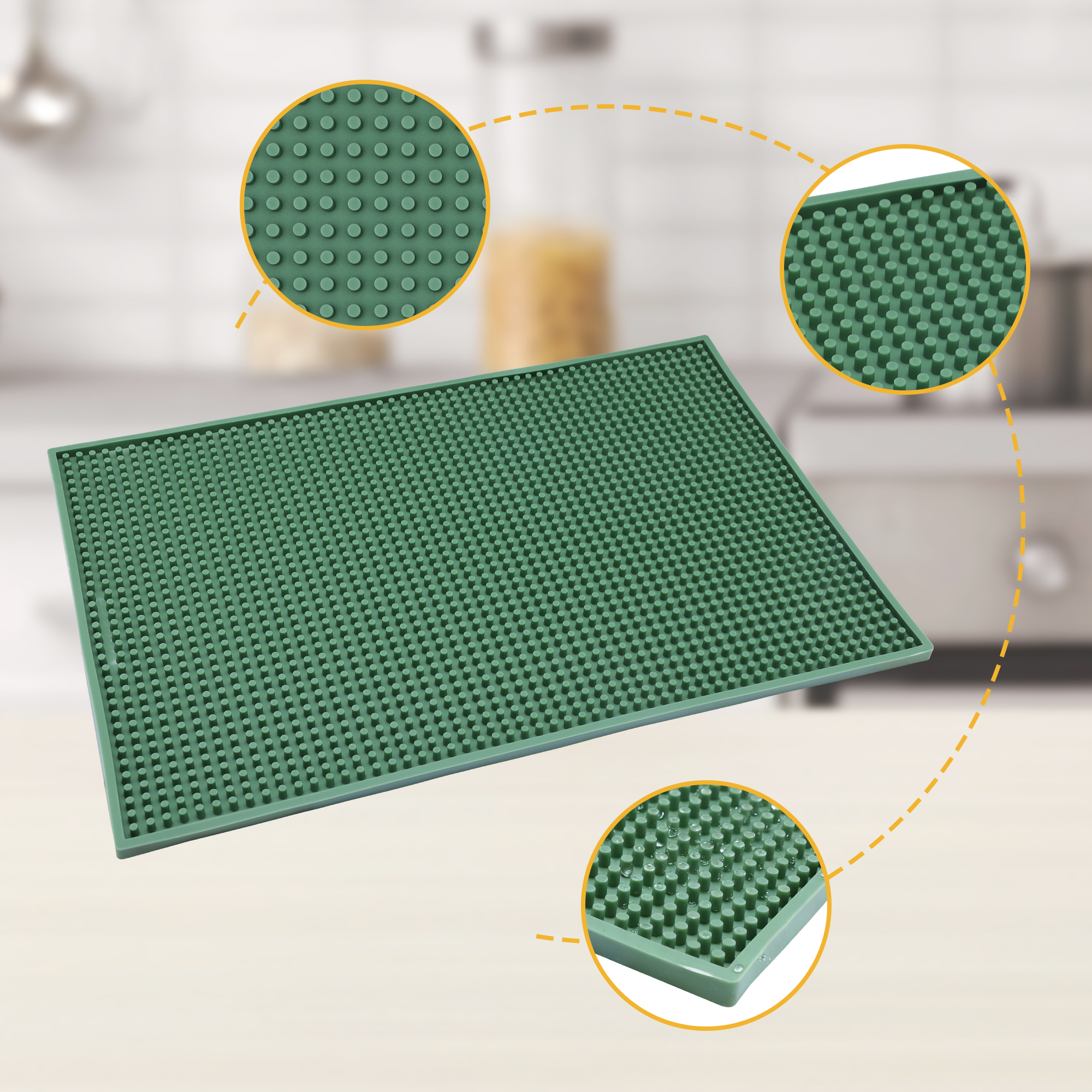 Unique Bargains Silicone Dish Drying Mat for Kitchen Counter Green 17.7*11.8*0.4 inch
