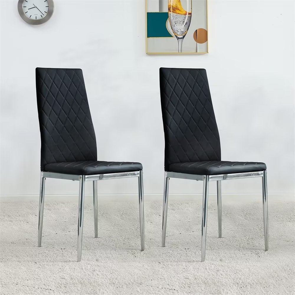 Set of 2 PU Leather Dining Chair, High Back Kitchen Chairs with