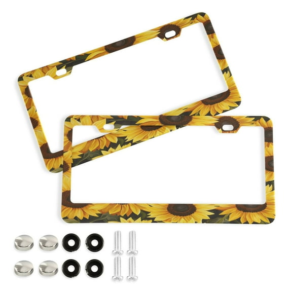 2-Pack Aluminum License Plate Frame with 2 Holes for GM License Plate Cover with Free Screws Sunflowers Pattern
