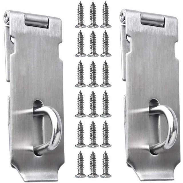 Cerrojo para candado, 2 paquetes de pestillo de puerta de acero inoxidable, tornillos de pestillo para puerta, ventana, garaje, jardín, plateado, 4 pulgadas