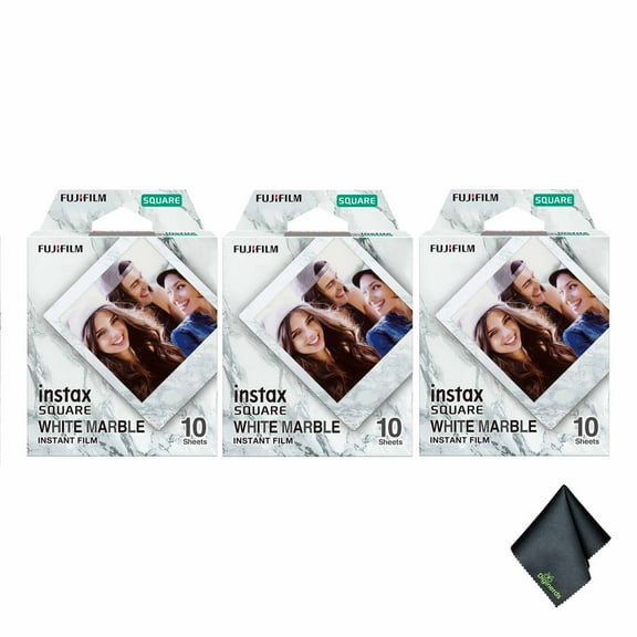 FUJIFILM INSTAX SQUARE White Marble Instant Film (30 Exposures)   Microfiber Cleaning Cloth