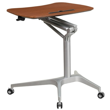 Flash Furniture Mobile Sit Down Stand Up Mahogany Computer Desk