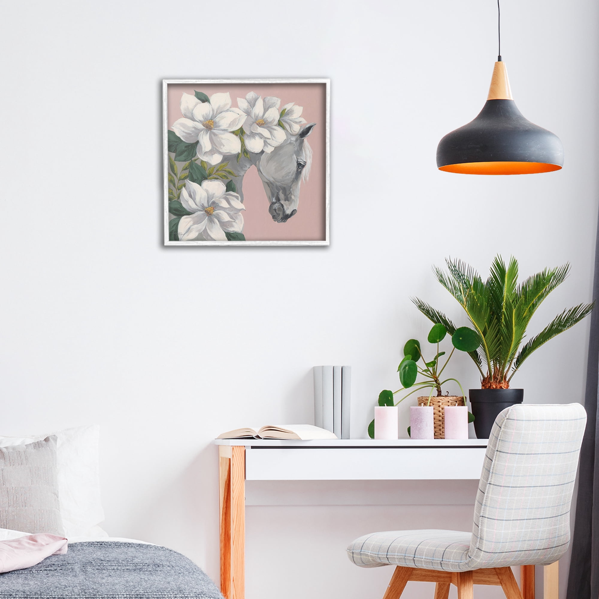 Stupell Industries Sweet Maggie Floral Horse White Framed Giclee Art, design by Michele Norman