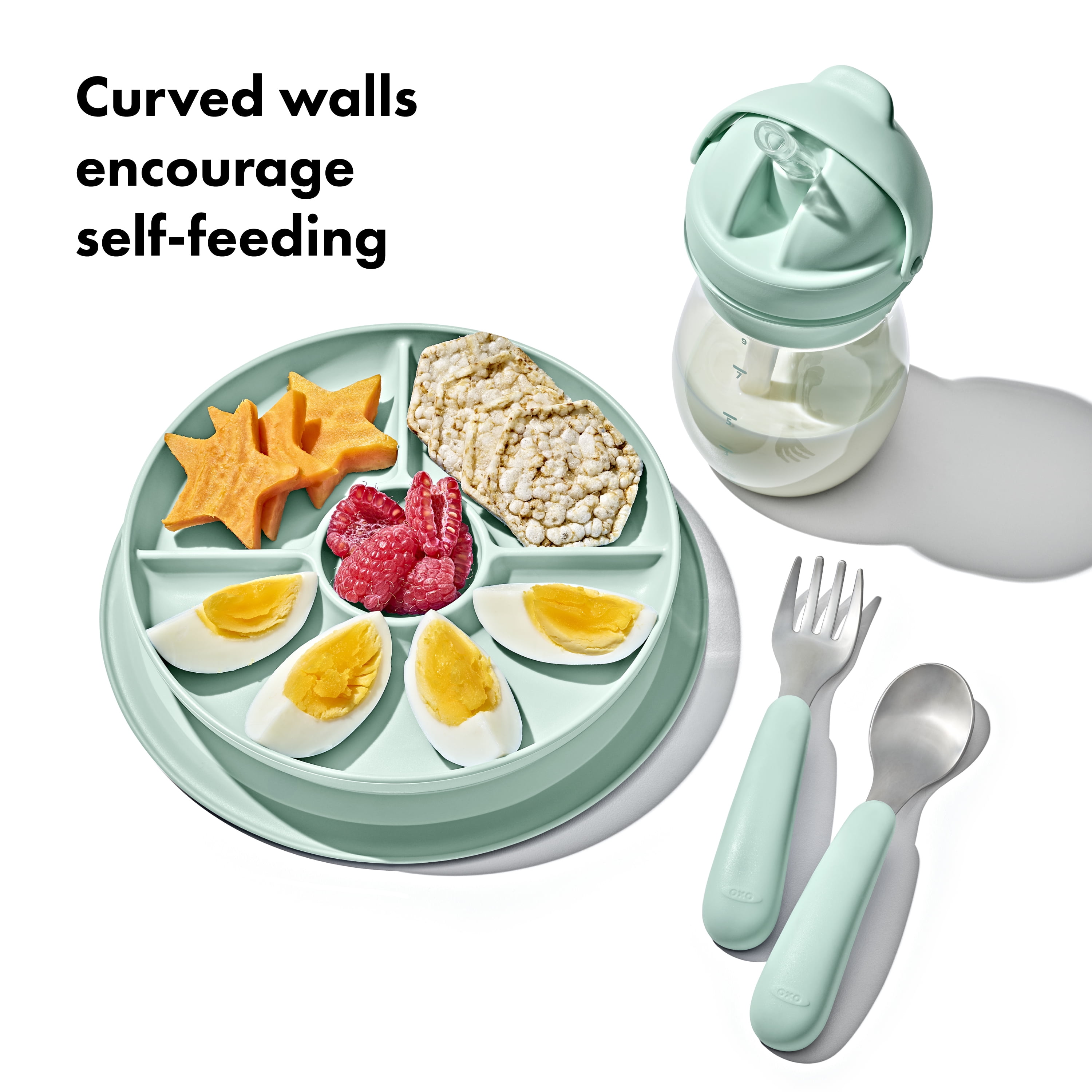 OXO Tot Baby and Toddler Stick and Stay Suction Divided Plate for 6+ Months, Opal