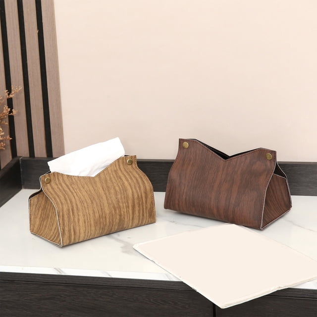 Funda Rectangular de Piel Sintética para Caja de Pañuelos, Diseño de Veta de Madera, para Baño, Hogar, Oficina y Coche, Color Negro o Amarillo, 20 X 12 X 12 Cm
