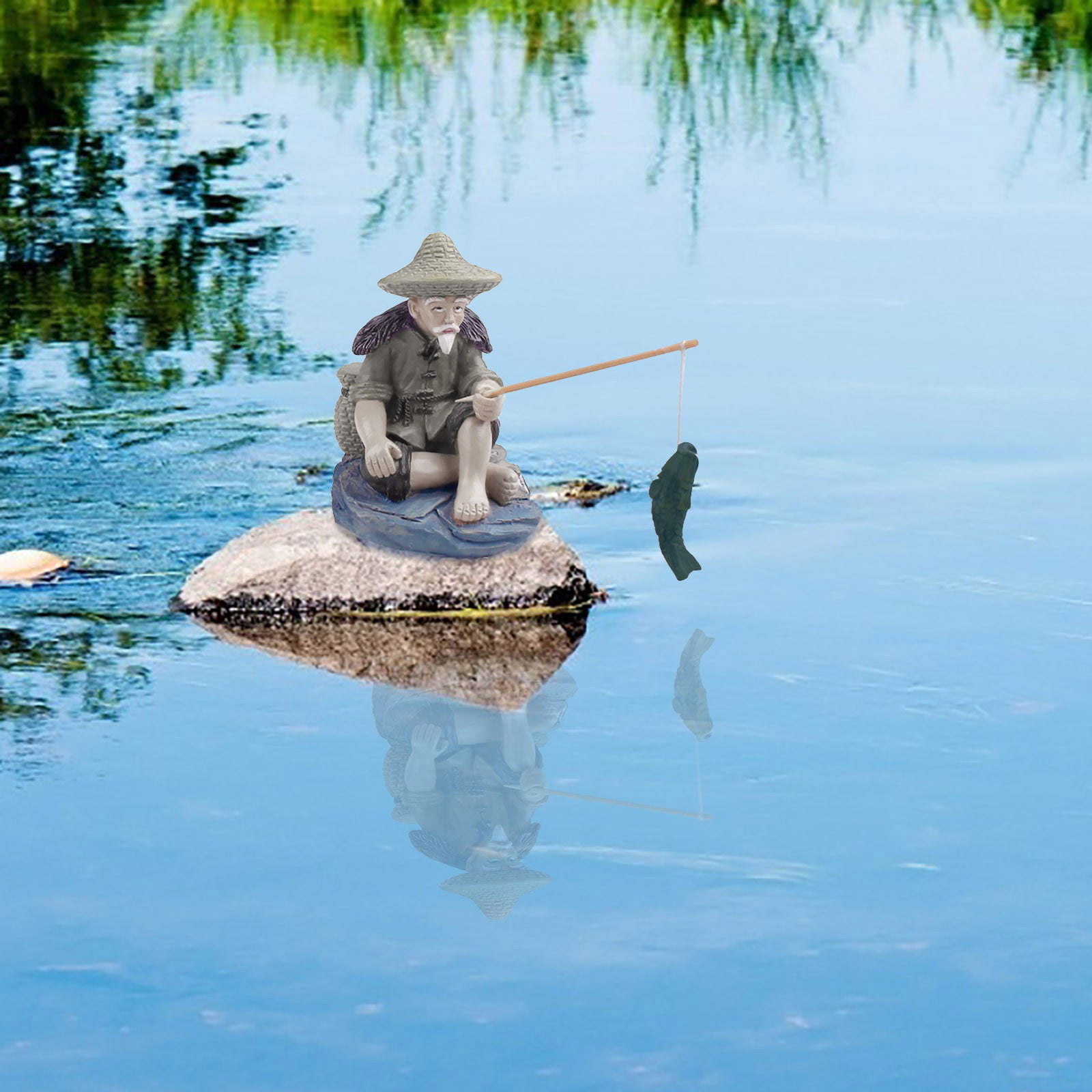 Resin Statues Of An Old Man Fishing Garden Decorations For A