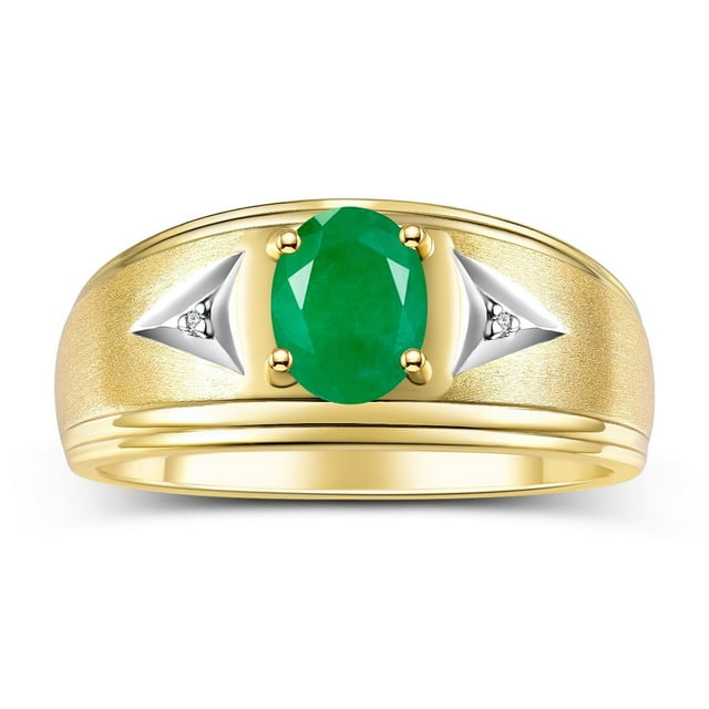 RYLOS Men's Rings 14K Yellow Gold Classic 8X6MM Oval Gemstone & Diamond Designer Ring Emerald May Birthstone Rings For Man Gold Rings Size 13