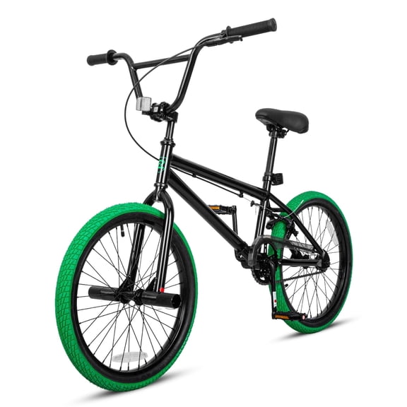 Hykolity BMX Kid Bike 20 Inch Freestyle Bicycle for Boy Girl Teenage Youth Rider Age 7 Single Speed with High Carbon Steel Frame, 2 Pegs, Rear U-Brake, Adjustable Seat, Green