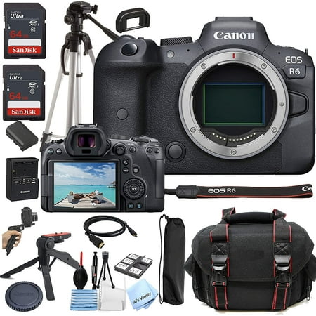 Canon EOS R6 Mirrorless Digital Camera Body Only + Als Variety Accessories Includes: 2X 64GB Memory + Case + Tripod + Grip Pod + HDMI Cable + More 22pc Bundle