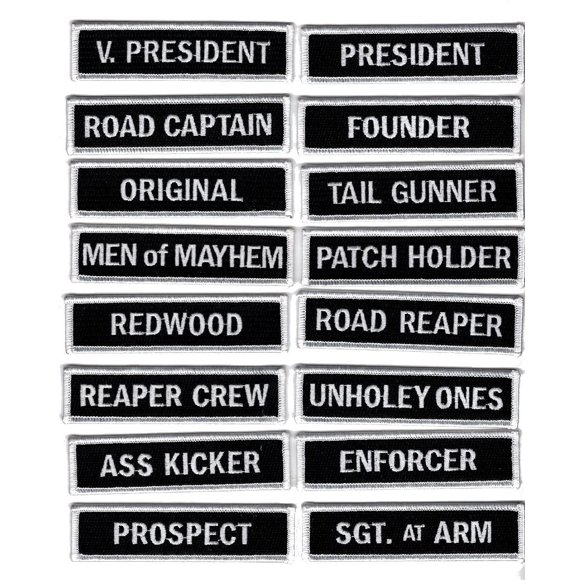 Biker Title Rank Vest Patches VP Road Captain Founder Biker Club Patch Set (16pc-Iron On)
