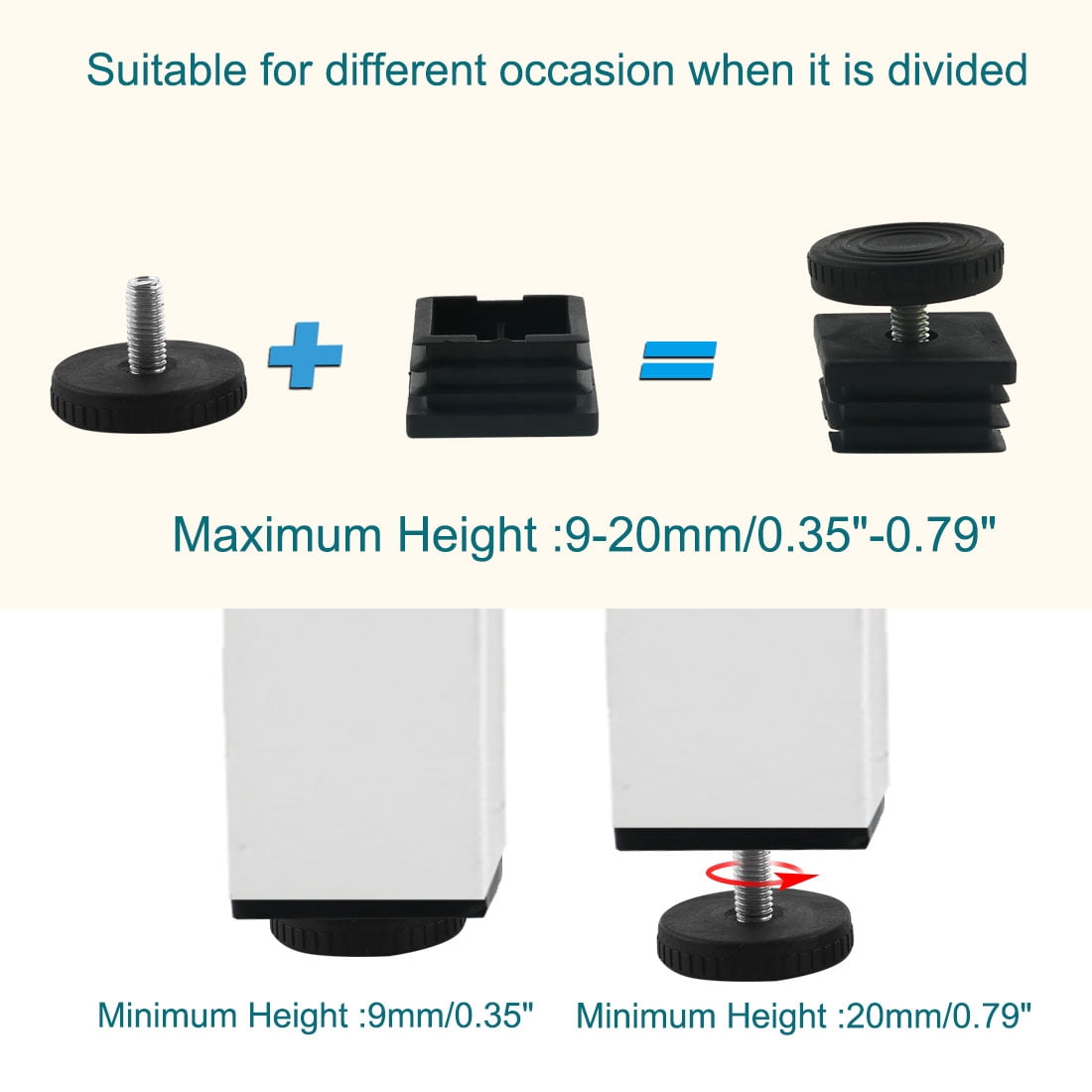 Unique Bargains 8Pcs Table Leveling Feet Square Insert Adjustable Leveler 1.49" x 1.49"