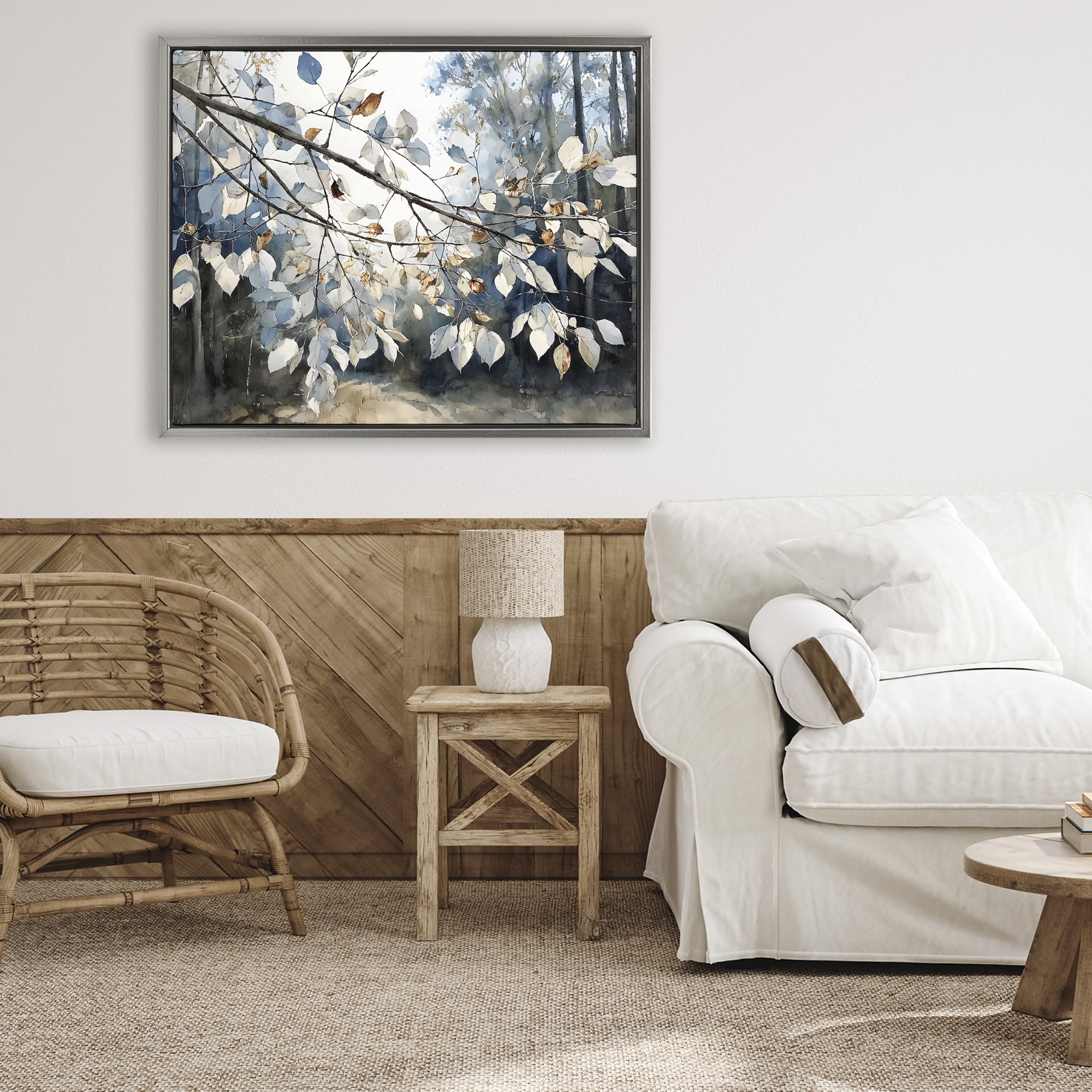 Stupell Industries Blue Fall Branch Leaves Gray Framed Floater Canvas Wall Art, design by Franklyn Gregory
