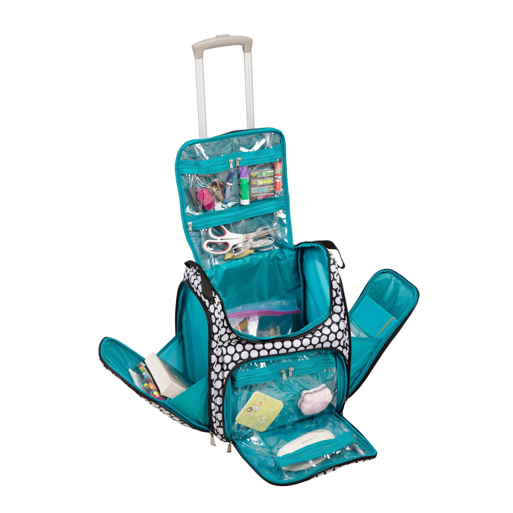 Handy Sandy Crafter’s Craft Tote Bag Organizer, Dots- Storage Bag for Craft Supply, Sewing & Scrapbooking Carrier with Handle and Wheels for Organization for School, Supplies, Tools, Medical, Office