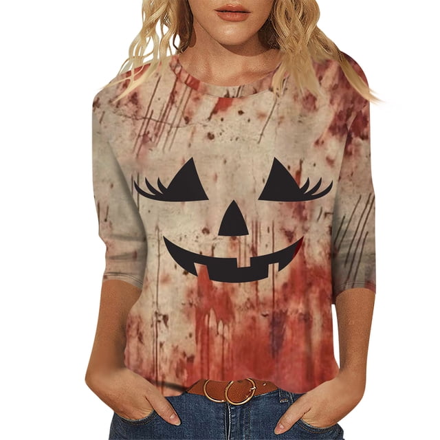 Camiseta de Halloween de terror para mujer con estampado espeluznante de 'Ayuda', camiseta informal de manga corta para fiesta de Halloween