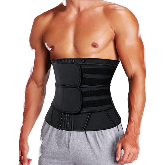 COMFREE Sauna Waist Trimmer Belt Men Workout Waist Trainer Sweat AB Belt with Adjustable Double Straps
