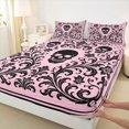 thumbnail image 4 of Feelyou Boho Damask Floral Queen Sheets, Spooky Western Skull Queen Sheet Sets, Light Pink Black, 4-Piece, 1 Flat Sheet, 1 Fitted Sheet and 2 Pillowcases, 4 of 5