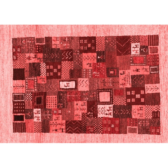 Ahgly Company Indoor Rectangle Abstract Red Contemporary Area Rugs, 4' x 6'