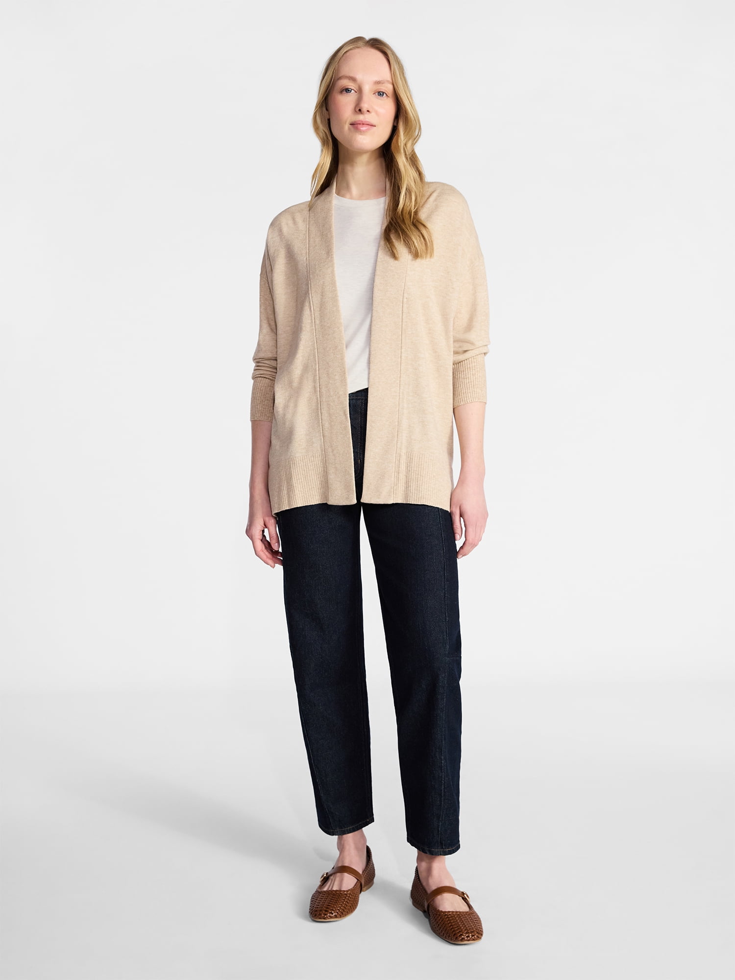 Time and Tru Women's Open Front Cardigan Sweater with Long Sleeves, Lightweight, Sizes XS-XXXL