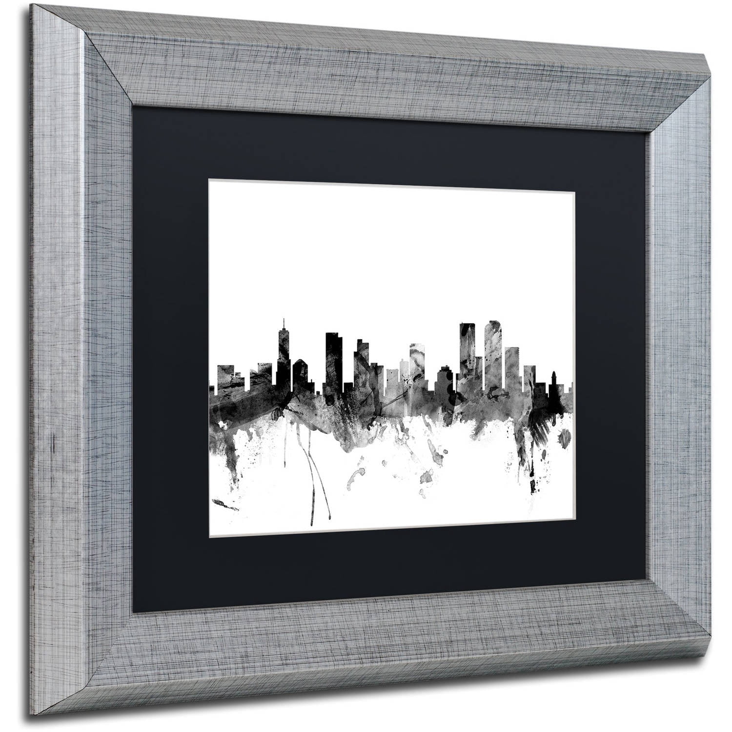 Trademark Fine Art "Denver Colorado Skyline B&W" Canvas Art by Michael Tompsett, Black Matte, Silver Frame