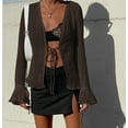 thumbnail image 1 of Women Pleated Shirt Long Sleeve Deep V Neck Ruffle Summer Tops, 1 of 6