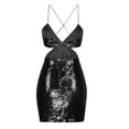 thumbnail image 4 of LSLJS Robe Mini à Bretelles Mode pour Femmes Col en V Sequins Sans Manches Couleur Unie Robe Formelle, 4 of 5