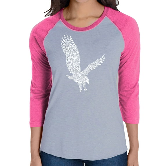 LA Pop Art Women's Raglan Baseball Word Art T-shirt - Eagle