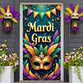 thumbnail image 6 of Black Design Mardi Gras Banner Gold Crown Accent Carnival Display Purple Green Color Jester Mask Pattern Festive Backdrop for Mardi Gras Party Carnival Celebration Indoor Decoration, 6 of 9