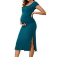 thumbnail image 4 of INSPIRE CHIC Womens Split Maternity Dresses Bodycon Ruched Ribbed Knit Photoshoot Pregnancy Dress XX-Large Peacock Blue, 4 of 6