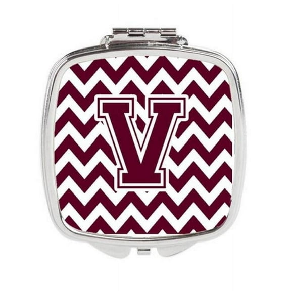 Letter V Chevron Maroon & White Compact Mirror - 3 x 0.3 x 2.75 in.
