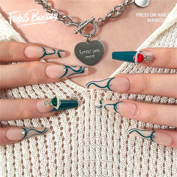 [Best Gift for your Girls/Womens] Fofosbeauty 24 PCS Coffin Press on Nails, Full Cover Long Fake Nails, Westwood Jade French