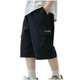 thumbnail image 2 of Cethrio Boys Cargo Shorts Size 10-12 T , Athletic Elastic Waist Loose Cotton Summer Shorts Black, 2 of 5