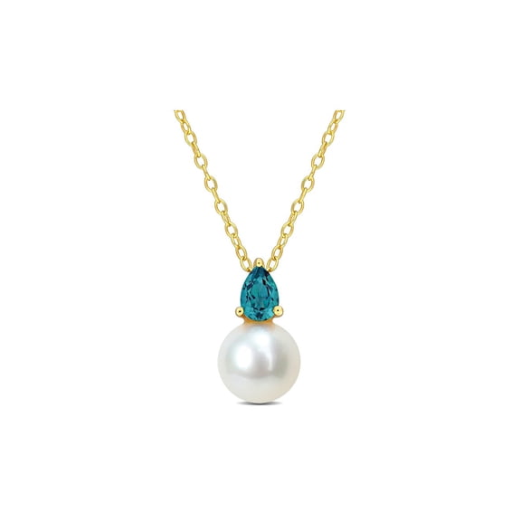 8.5-9mm Freshwater Cultured Drop Pearl Pendant Necklace with Lab-Created Alexandrite Sterling Silver with Chain for Women